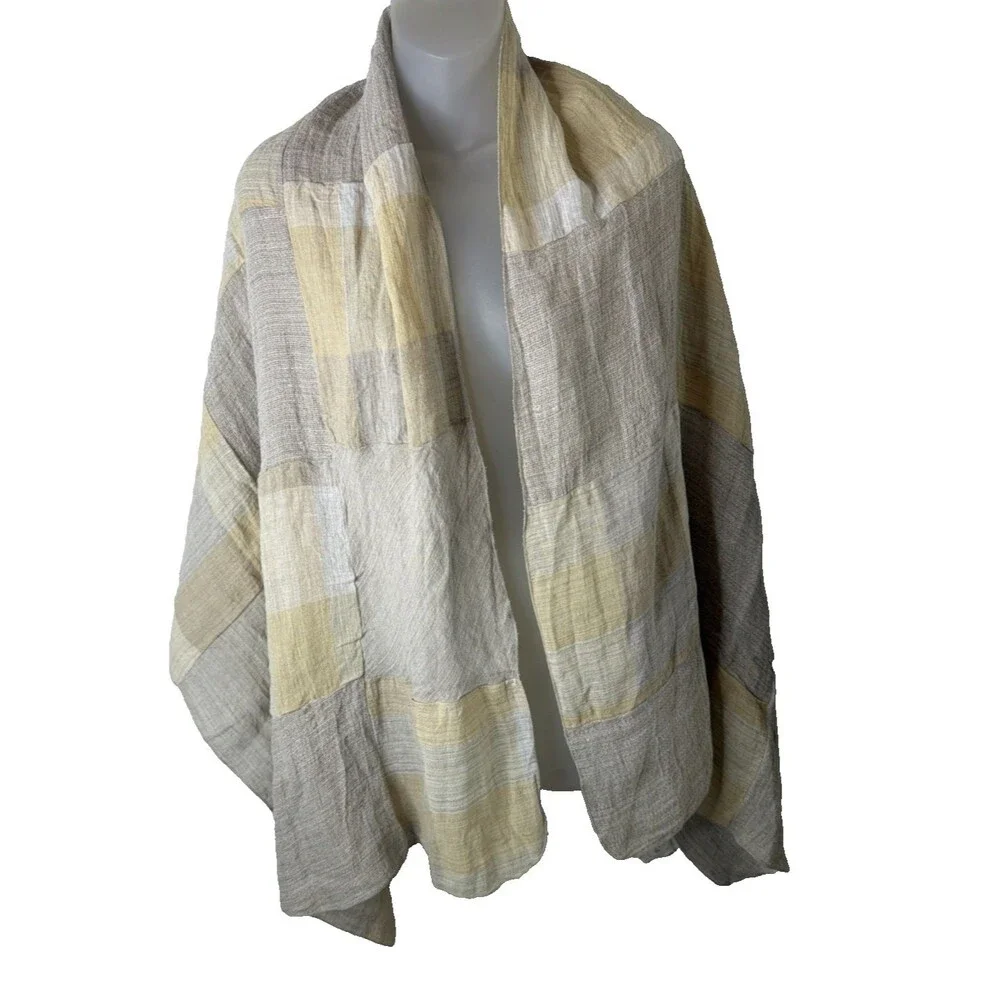 Marilu Italy Womens Lightweight Patchwork Scarf Beach Wrap Beige Tan 25